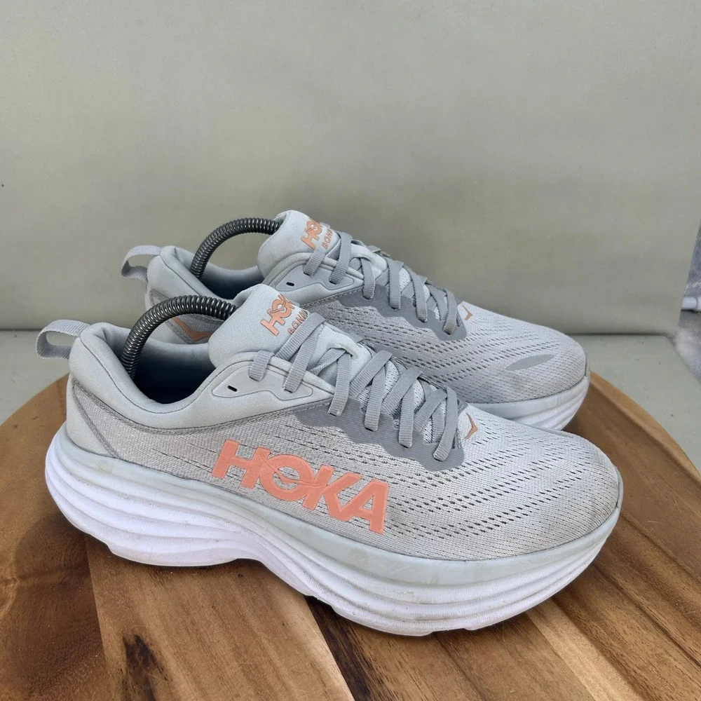 Hoka Bondi 8 Womens Running Shoes Harbor Mist Peach 1127952-HMLR Size 10 B